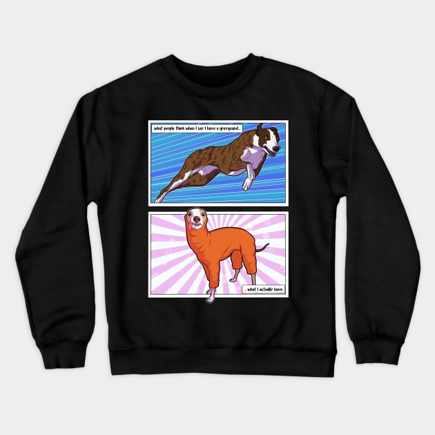 Greyhounds Expectation vs Reality Crewneck Sweatshirt by Iluvmygreyhound